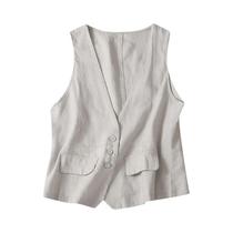 Colete Feminino Vintage de Linho e Algodão - Decote V, Sem Mangas, Casual