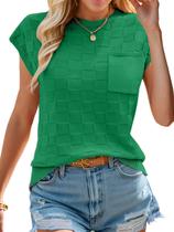 Colete feminino WIFFGO, manga curta, gola redonda, verde Colete feminino WIFFGO, manga curta, gola redonda, verde