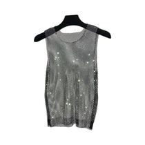 Colete Feminino Y2K Com Brilho De Diamante, Tendência De Verão, Camisa De Rede Fina Vazada, Top