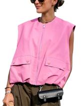 Colete feminino Yimoon de tamanho grande com zíper, rosa cargo, tamanho GG