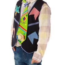 Colete Festa Junina Azul c/ Apliques + GRAVATA VERDE