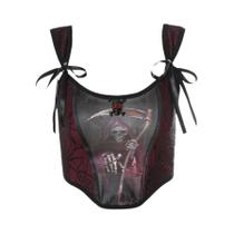 Colete Gótico Com Estampa De Caveira, Estilo Dark Death, Ajuste Slim, Top Curto Punk Colete Gótico Com Estampa De Caveira, Estilo Dark Death, Ajuste Slim, Top Curto Punk