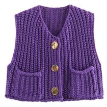 Colete Hixiaohe Crochet Chunky Knit sem mangas roxo