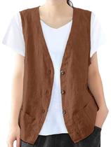 Colete IDEALSANXUN Linen feminino 2026 Spring Summer Coffee XXL