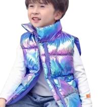 Colete Infantil Puffer Puff 3 a 4 anos Metalizado Azul Meninos e Meninas