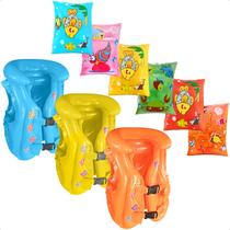 Colete Inflável Infantil Salva Vidas + Boia de Braço Inflável Seguro Crianças Kit Piscina Colete Inflável Infantil Salva Vidas + Boia de Braço Inflável Seguro Crianças Kit Piscina