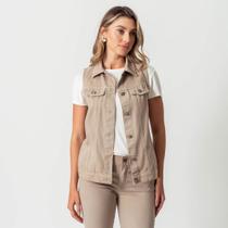 Colete Jeans Color Bolsos e Gola Colete Jeans Color Bolsos e Gola