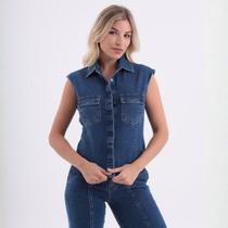 Colete Jeans Com Recorte Princesa Feminino Revanche Áustria Colete Jeans Com Recorte Princesa Feminino Revanche Áustria