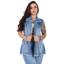 Colete Jeans Feminino Atacado Adulto e Plus Size Destroyed - Kaena