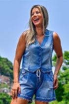 Colete Jeans Feminino de Algodão Leblue - Casual Verão
