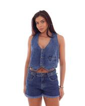 Colete Jeans Feminino Forrado 22901 Escura