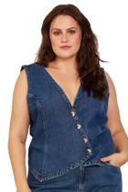 Colete Jeans Feminino Plus Size Botões Dourados