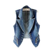 Colete Jeans Feminino Sem Mangas Casual 5XL Abotoamento Simples Primavera Outono