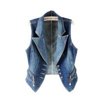 Colete Jeans Feminino Sem Mangas Casual Primavera Outono Com Botões