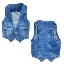 Colete Jeans Infantil De Menina Original República Caipira Luna Com Bolso E Fechamento Em BotãoRef:2029 Colete Jeans Infantil De Menina Original República Caipira Luna Com Bolso E Fechamento Em BotãoRef:2029