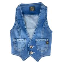Colete Jeans Infantil De Menina Original República Caipira Luna Com Bolso E Fechamento Em BotãoRef:2029