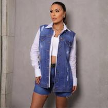 Colete Jeans Maxi Feminina Revanche Cordova Azul