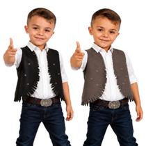 Colete Junino Masculino Infantil com Franja Country Cowboy Boiadeiro Peão Rodeio Festa Junina Arraiá Quadrilha Quermesse Colete Junino Masculino Infantil com Franja Country Cowboy Boiadeiro Peão Rodeio Festa Junina Arraiá Quadrilha Quermesse