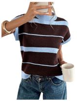 Colete MakeMechic de malha listrada com gola redonda para mulheres Colete MakeMechic de malha listrada com gola redonda para mulheres