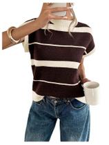 Colete MakeMechic de malha listrada com gola redonda para mulheres Colete MakeMechic de malha listrada com gola redonda para mulheres