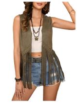 Colete MakeMechic Rivet Suede Tassel sem mangas verde militar