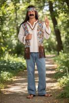 Colete masculino anos 60 hippie colorido com camisa Colete masculino anos 60 hippie colorido com camisa