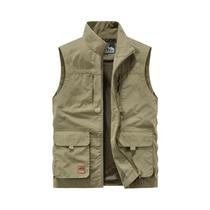 Colete Masculino Casual De Cor Sólida Com Múltiplos Bolsos, Fino E Leve Para Pesca E Caminhada