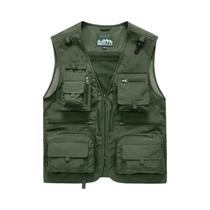 Colete Masculino Casual De Verão Respirável Sem Mangas Cor Sólida Multibolsos Com Detalhes Em Tela