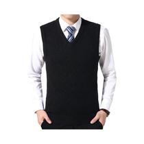Colete Masculino De Tricô Gola V Para Outono/Inverno, Cor Sólida, Casual, Quente E Moderno, Peça