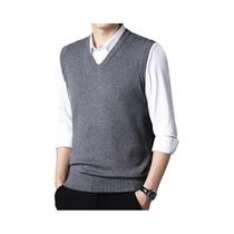 Colete Masculino De Tricô Gola V Para Outono/Inverno, Cor Sólida, Casual, Quente E Moderno, Peça
