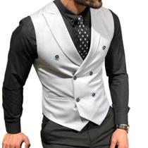 Colete masculino Mcoskly, trespassado, fino, branco Colete masculino Mcoskly, trespassado, fino, branco