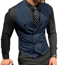 Colete masculino Mcoskly, trespassado, justo, azul marinho