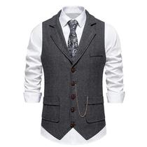 Colete Masculino Retrô Britânico Casual De Tweed Com Lapela E Corrente, Com Bolsos, Estilo Vintage Colete Masculino Retrô Britânico Casual De Tweed Com Lapela E Corrente, Com Bolsos, Estilo Vintage