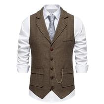 Colete Masculino Retrô Britânico Casual De Tweed Com Lapela E Corrente, Com Bolsos, Estilo Vintage Colete Masculino Retrô Britânico Casual De Tweed Com Lapela E Corrente, Com Bolsos, Estilo Vintage
