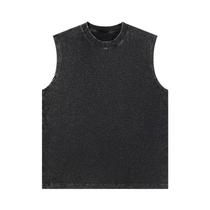 Colete Masculino Retrô Lavado E Desgastado Sem Mangas 230g Algodão Puro Casual Solto Estilo Camiseta