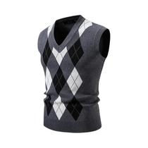 Colete Masculino Slim Fit Com Decote Em V, Tricô Argyle, Sem Mangas, Casual, Pulôver, Suéter, Moda
