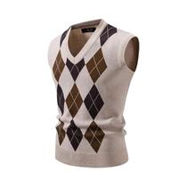 Colete Masculino Slim Fit Com Decote Em V, Tricô Argyle, Sem Mangas, Casual, Pulôver, Suéter, Moda