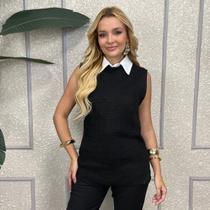 Colete Max Fang Feminino Tricô Regata Gola Média Conforto