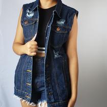 Colete Maxi Jeans Azul Escuro Lady Rock