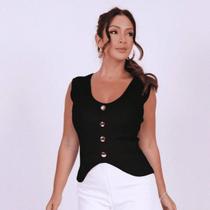 Colete Médio 4 BotõesTricot Elegante Conforto Sofisticado Verão Dia a Dia Blogueira