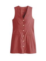 Colete, minivestido feminino IMCTAH, algodão, linho, ferrugem, com bolsos