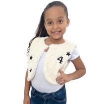 Colete Peluciado Menina Com Botão Forrado Estiloso Colete Peluciado Menina Com Botão Forrado Estiloso