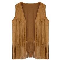 Colete Pistha Tassel Fringe sem mangas Western Brown S Colete Pistha Tassel Fringe sem mangas Western Brown S