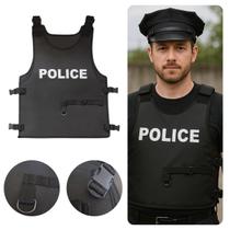 Colete Policial Tático Liso Preto Adulto Ajustável