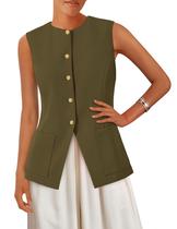 Colete PRETTYGARDEN Blazer Sem Mangas com Botões Verde Militar XL