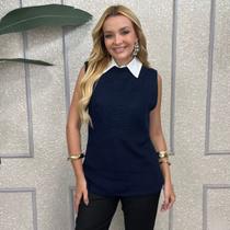 Colete Pullover Fang Feminino Tricô Regata Gola Redonda Confortável Colete Pullover Fang Feminino Tricô Regata Gola Redonda Confortável