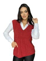 Colete Pulover Decote V com Tranças Moda Feminina Londres