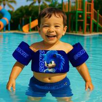 Colete Salva Vidas Infantil Boia de Braço para Praia Piscina Tema Desenho Ouriço Veloz Azul Soni