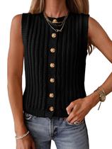 Colete Saodimallsu, crochê, malha, botão, preto, feminino Colete Saodimallsu, crochê, malha, botão, preto, feminino