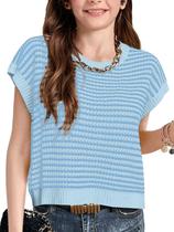Colete Seiciviy Girls, listrado de verão, manga curta, azul Colete Seiciviy Girls, listrado de verão, manga curta, azul
